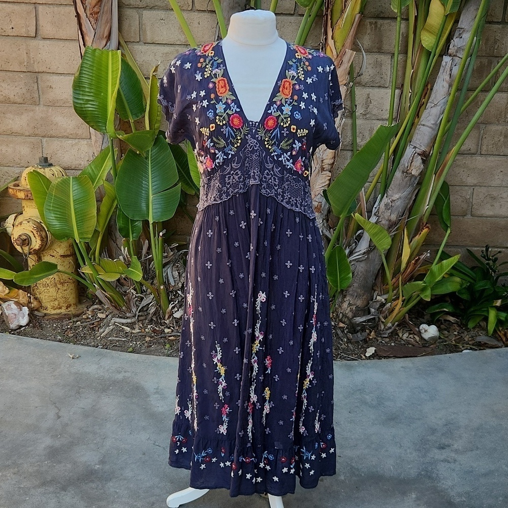 Johnny Was Gray Floral embroidered Sabine dress Extra Small
